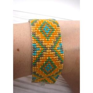 Loom Beaded Bracelet Orange, Gray & Teal
